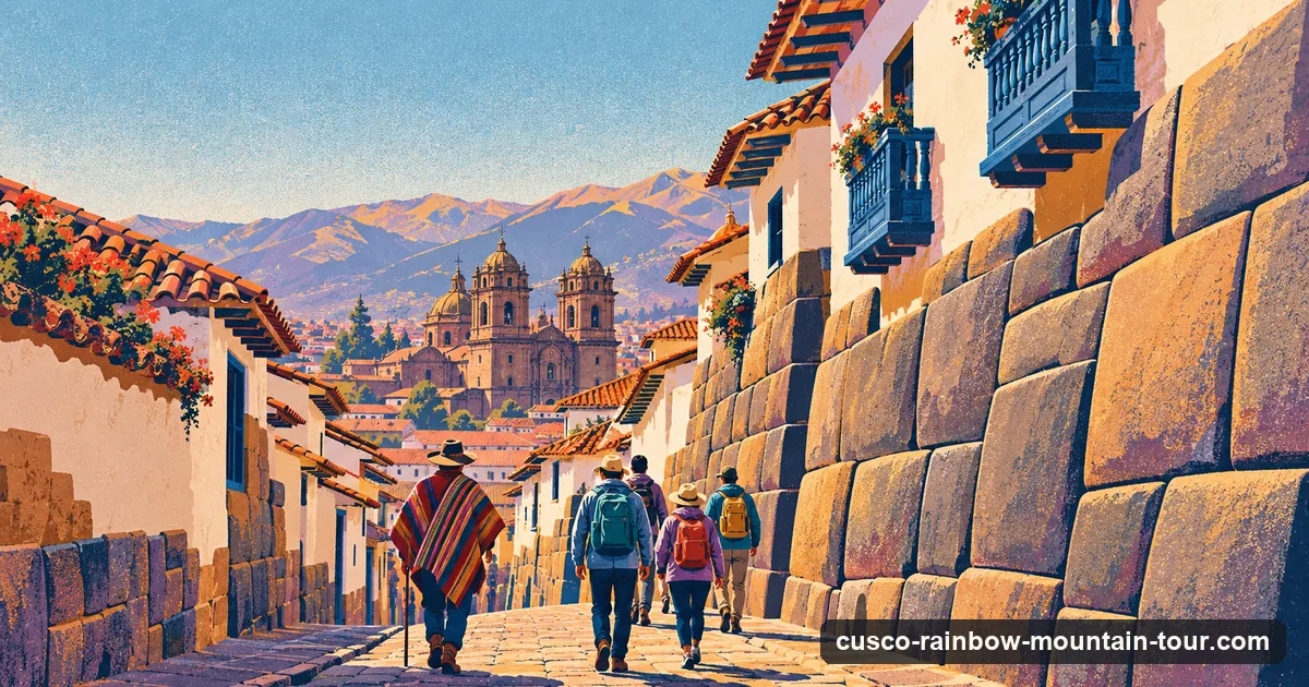 Small group on a free walking tour of the historic centre, Cusco