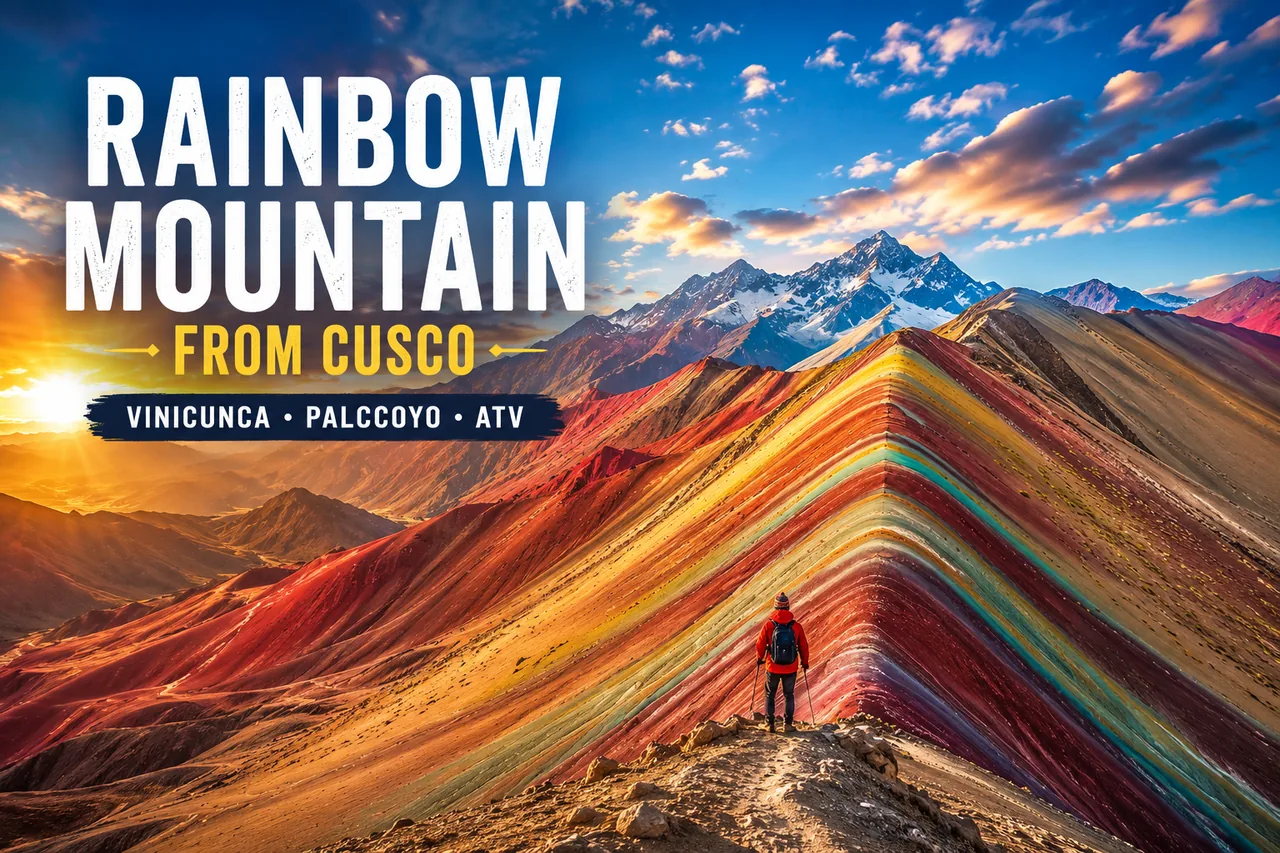 Rainbow Mountain tour from Cusco — hiking Vinicunca and Palccoyo, the striped rainbow mountains of the Peruvian Andes